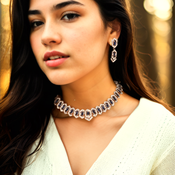 Silver Plated Sapphire Crystal Necklace Set with Matching Earrings - Image 2