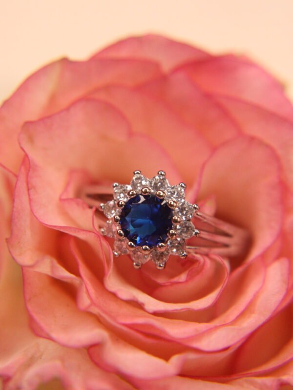 Elegant Sapphire and Artificial Diamond Halo Ring - Image 2