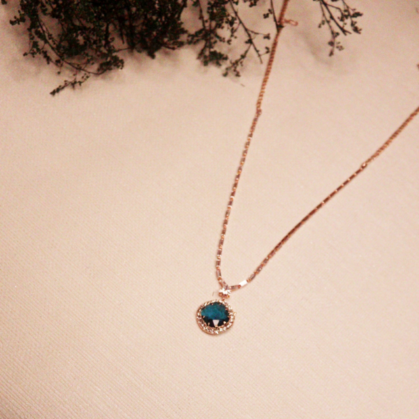 Rose Gold Blue Gemstone Necklace and Earrings Set for Women - Image 2