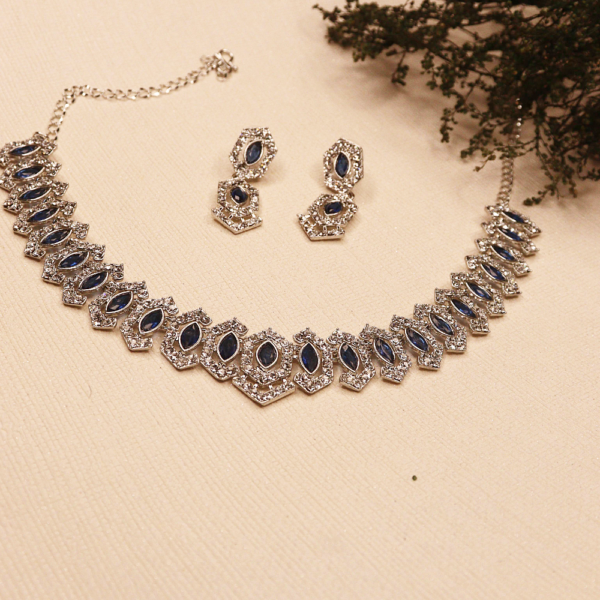 Silver Plated Sapphire Crystal Necklace Set with Matching Earrings - Image 3