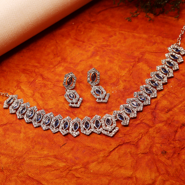 Silver Plated Sapphire Crystal Necklace Set with Matching Earrings