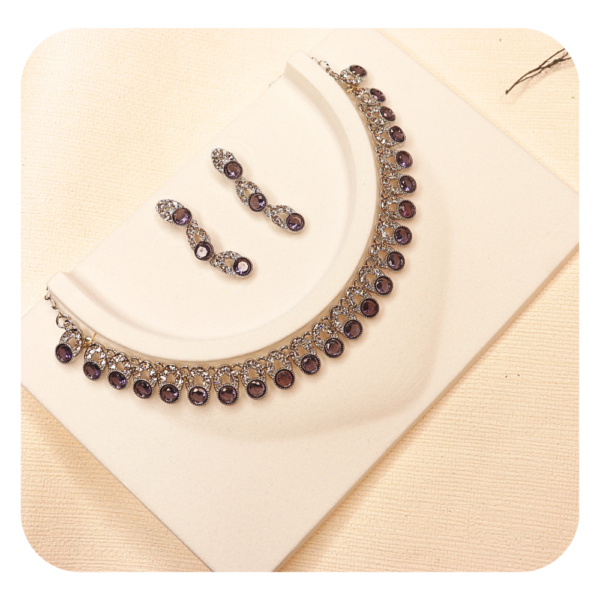 Elegant Crystal Purple Stone Necklace & Earring Set for Women