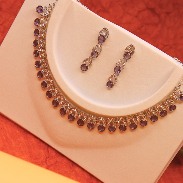 Elegant Crystal Purple Stone Necklace & Earring Set for Women - Image 3