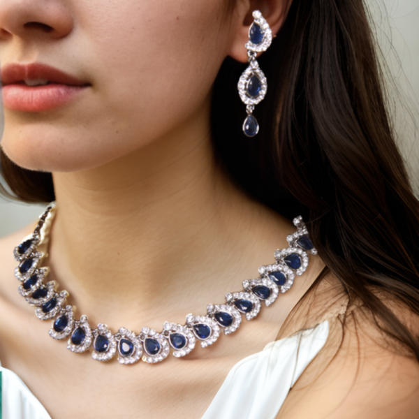 Elegant Crystal Royal Blue Teardrop Necklace & Earring Set for Women