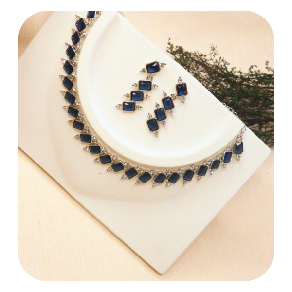 Necklace Set with Sapphire Blue Crystals and Matching Earrings